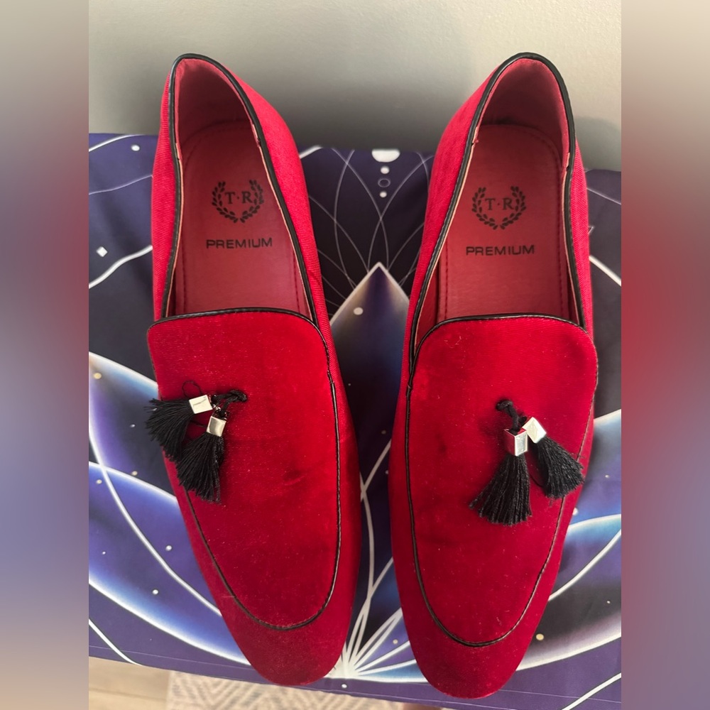 Red Suede Loafers with Tassels Men size 10 - Picture 3 of 4